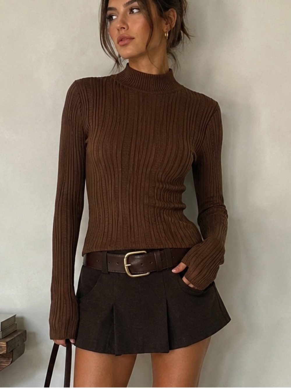 Vintage Givenchy Brown Ribbed Mock Neck Sweater